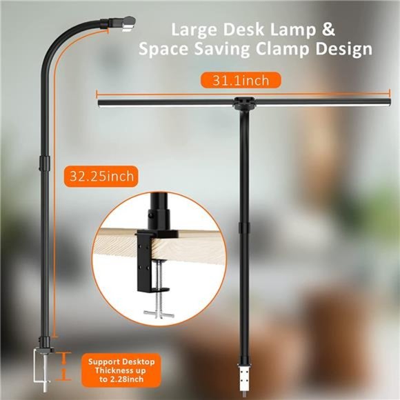 LED Double Head Desk Lamp,24W Brightest Architect Double Swing-arm Table Lamps - Picture 5 of 6